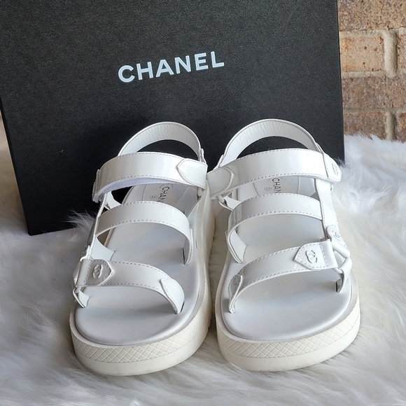 CHANEL Shoes Chanel White Patent Platform Sandals 9 Poshmark